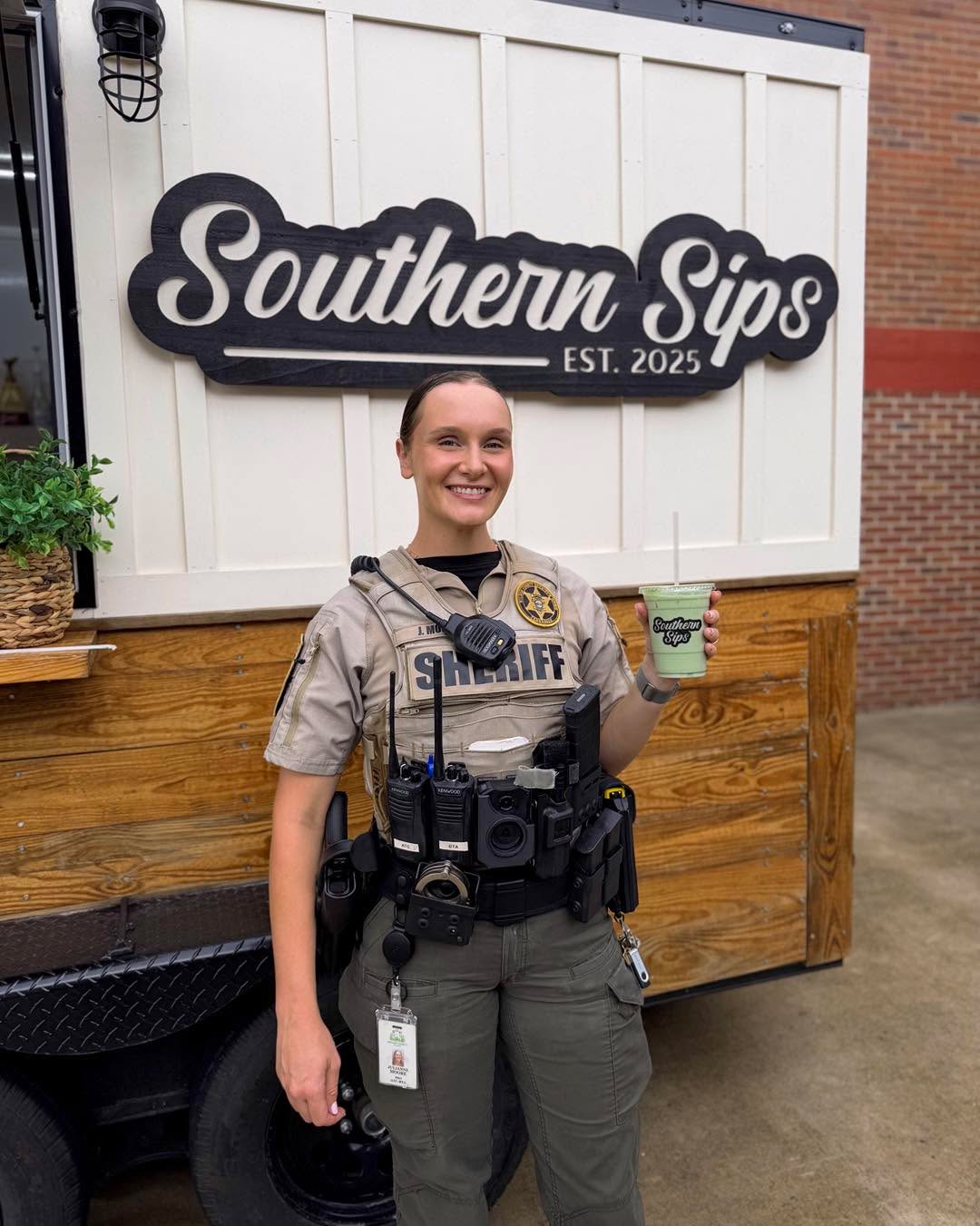 Honored to serve this first responder an iced matcha. 💚  Brave. Dedicated. And clearly blessed with great taste.  Thanks for all you do.
