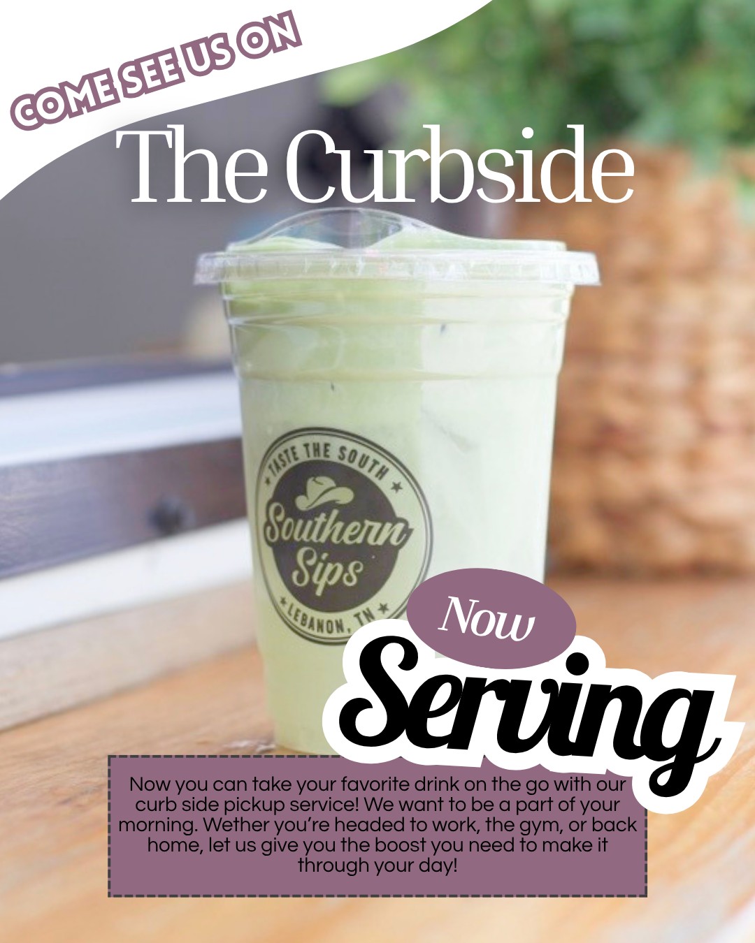 If you haven't tried our curbside pickup yet, now's the perfect time. Skip the wait, stay in your car, and we'll bring your order right to you. Fast, easy, and your favorite Southern Sips drinks are just a few taps away. See you soon!